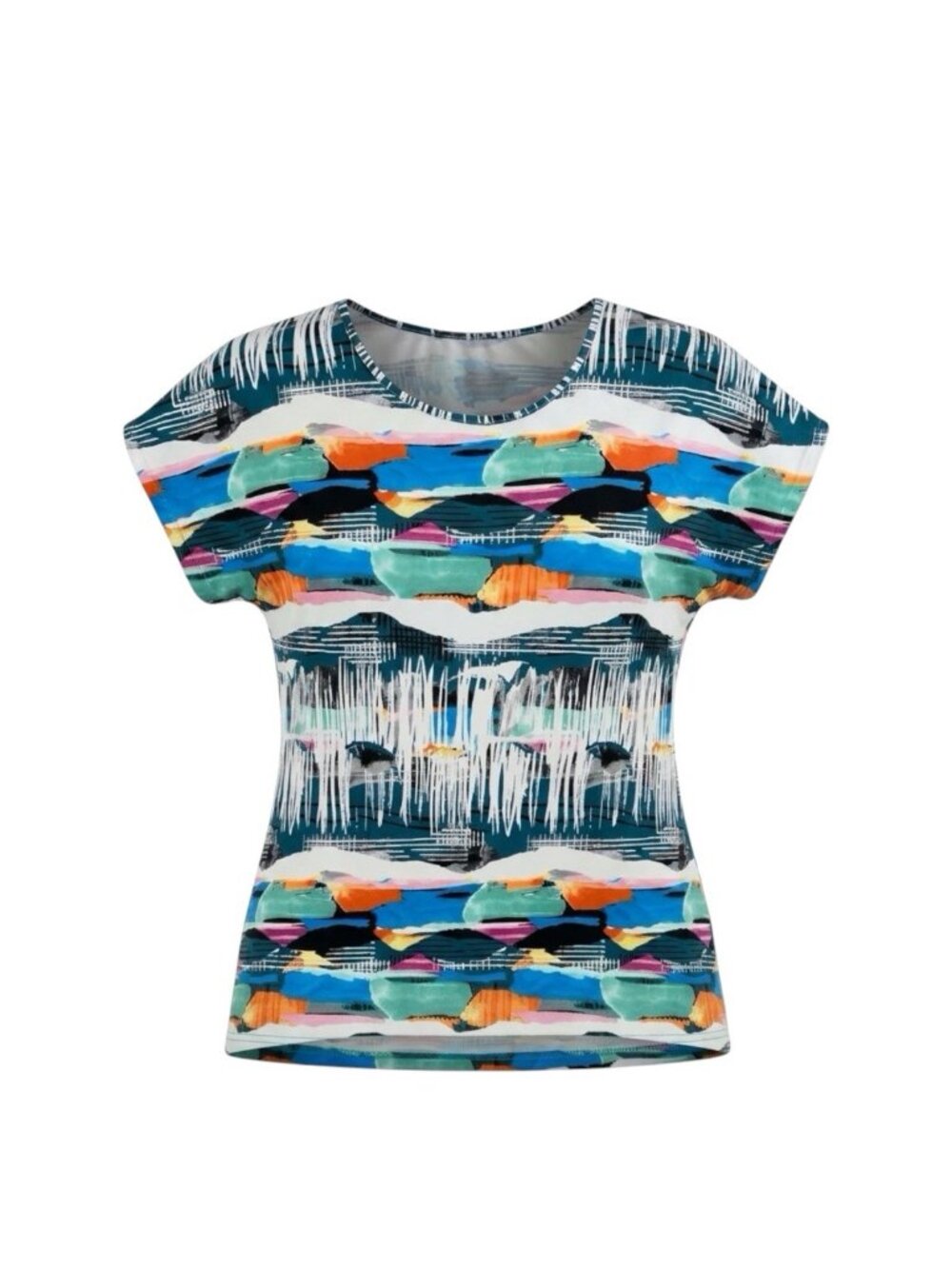 Artistic Abstract Print Colorful Paint Stretch Top Women's Short Sleeve Size XL